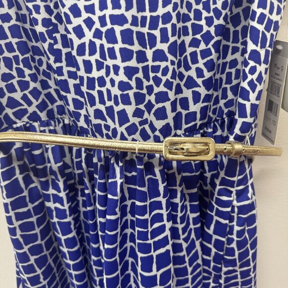 NWT Eliza J Missy Sleeveless Belt Fit+Flare Blue White Midi Dress MSRP $138 Size - Picture 4 of 11